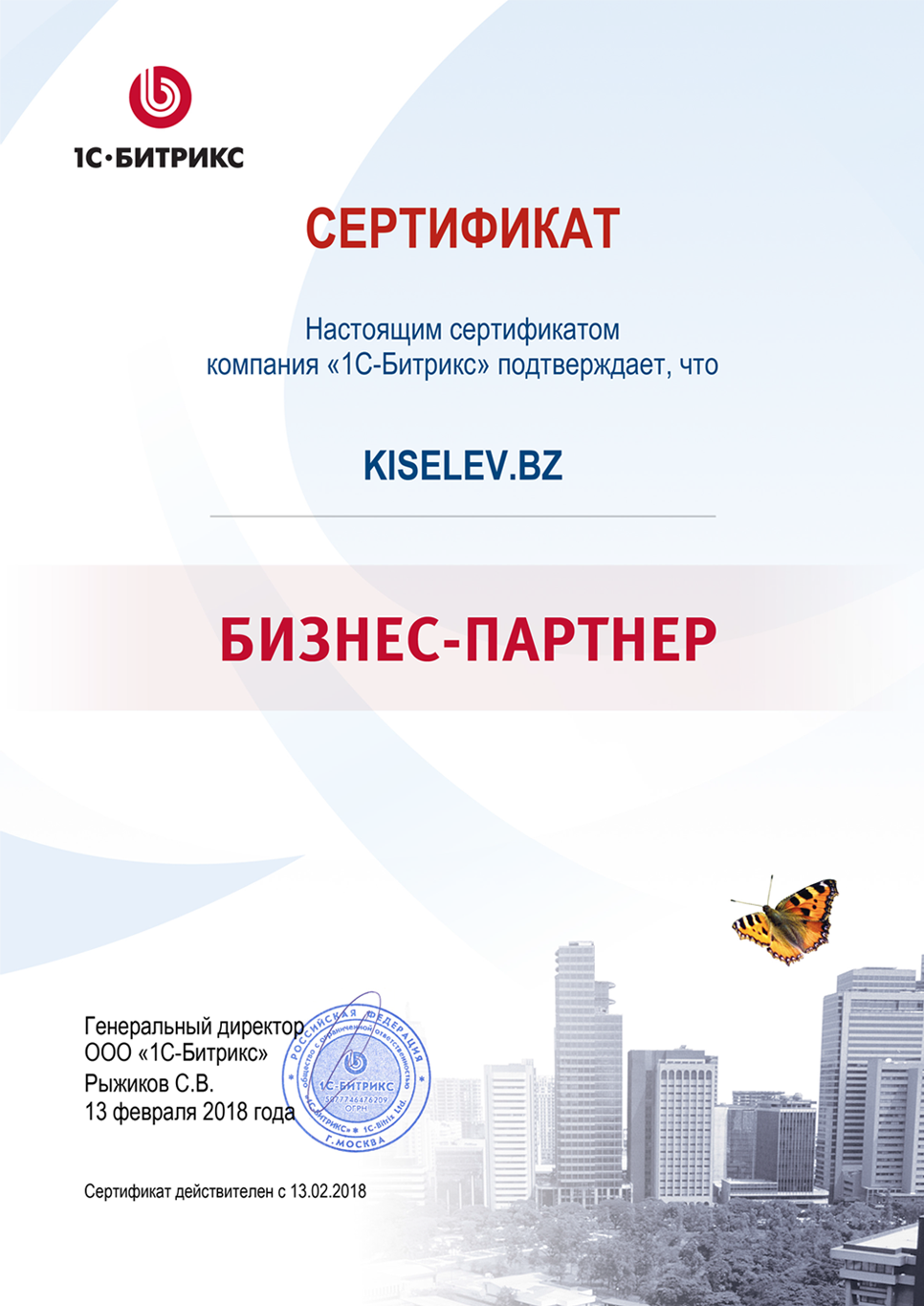 Сертификат партнёра по СРМ системам в Ногинске